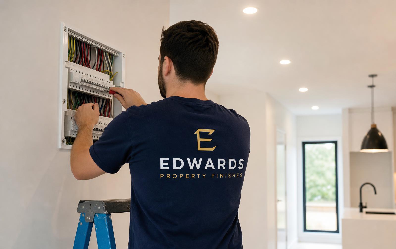 Edwards Property Finishes electrician wiring a switchboard in a renovated Melbourne home