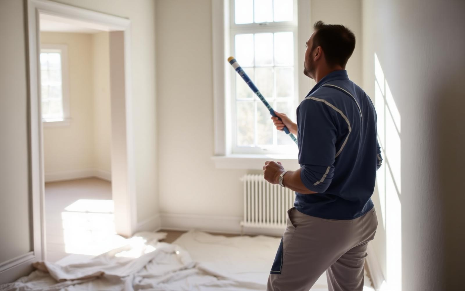 Painter applying interior wall paint on a Melbourne project